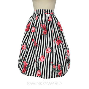 Steady Floral Stripe Midi Skirt Size S Retro Pin Up Rockabilly Gothabilly Goth